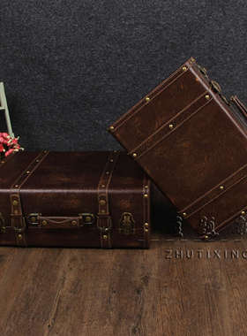 婚纱影楼摄影道具外景拍照橱窗摆件复古手提箱子老式木箱仿古皮箱