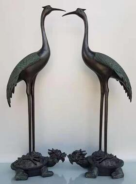 纯铜仙鹤门鹤龟鹤延年双鹤摆件圆底对鹤贺寿礼品办W公室工艺品大