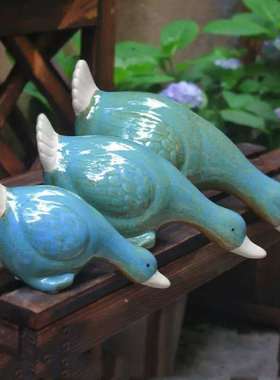 入户花园装饰吸水鸭 陶瓷t家居饰品创意隔板鸭 客厅电视柜背景摆