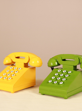 欧式复古怀旧老式铁艺听筒座机电话机模型道具装饰品Y创意民宿摆