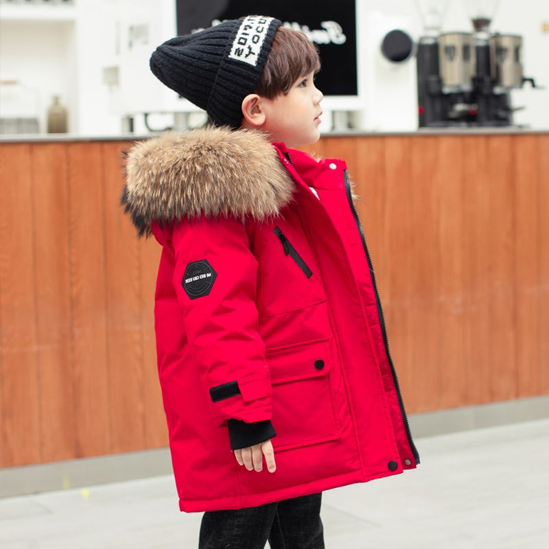 正品亲子男童貉子毛领羽绒服2025新款加厚中小童装白鸭绒宝宝外套 - 图1