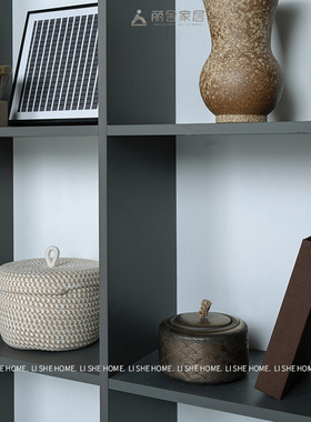 侘寂风样板间装饰m品组合客厅玄关摆设陶艺花瓶茶叶罐书房书柜摆