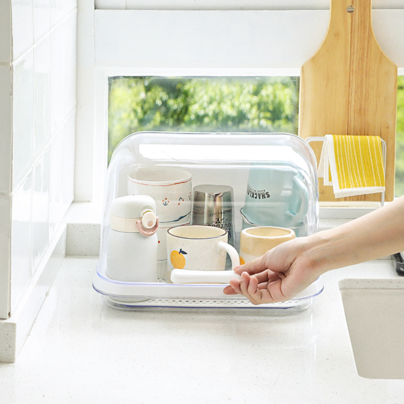 杯子收纳c盒置物架防尘玻璃茶杯架带盖沥水盘放奶瓶零食水果厨房 - 图1