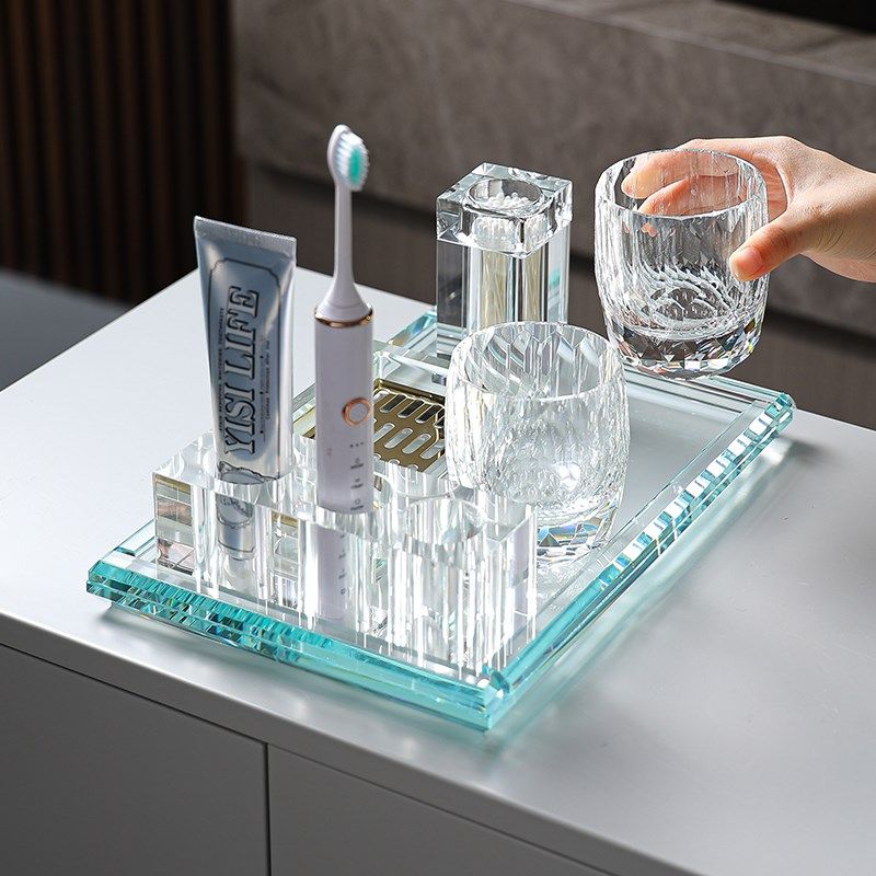 高档水晶牙刷置j物架卫生间酒店托盘牙具浴室桌面收纳轻奢洗漱套,淘宝优惠券,粉丝福利购,淘宝优惠卷