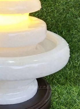 纯净白色玉石材风水球流水摆件家居客厅装饰空调R房降燥加湿器送