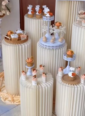 婚庆道具折叠圆柱甜品台罗u马柱路引摆件变形折柱婚礼橱窗折纸装