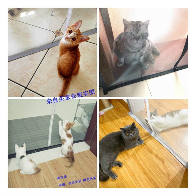 猫门栏防猫门帘拉链纱门拦猫帘y免打孔沙门挡猫神器防宠物猫跑出,淘宝优惠券,粉丝福利购,淘宝优惠卷