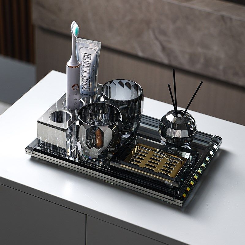 高档水晶牙刷置j物架卫生间酒店托盘牙具浴室桌面收纳轻奢洗漱套,淘宝优惠券,粉丝福利购,淘宝优惠卷