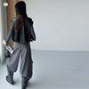 Girls' autumn new casual plaid bow tie sweater layered PU leather vest gray overalls suit