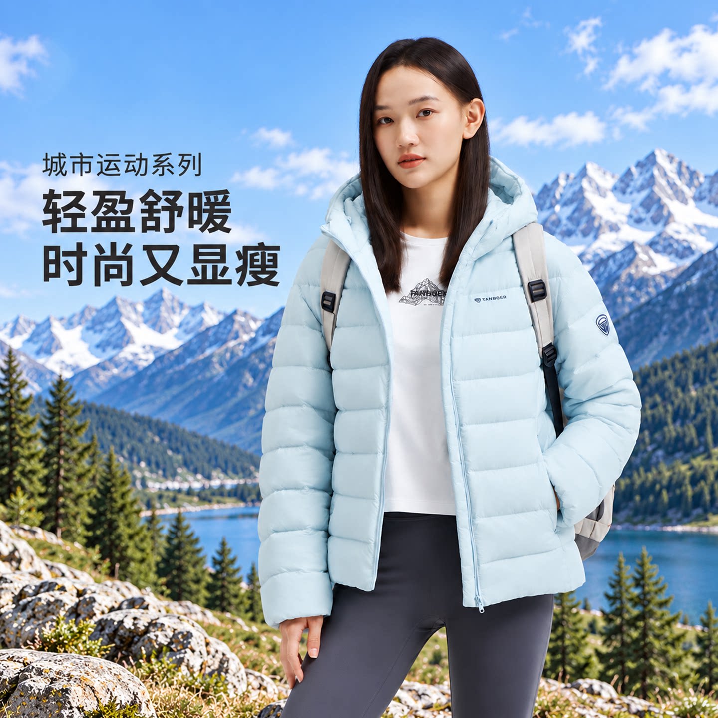 坦博尔排骨羽绒服女2026新款秋冬季户外休闲小个子春秋款连帽外套