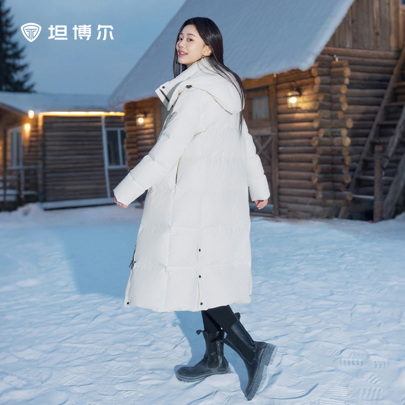 坦博尔2025年冬季新款羽绒服女士过膝长款加厚面包服运动防风外套