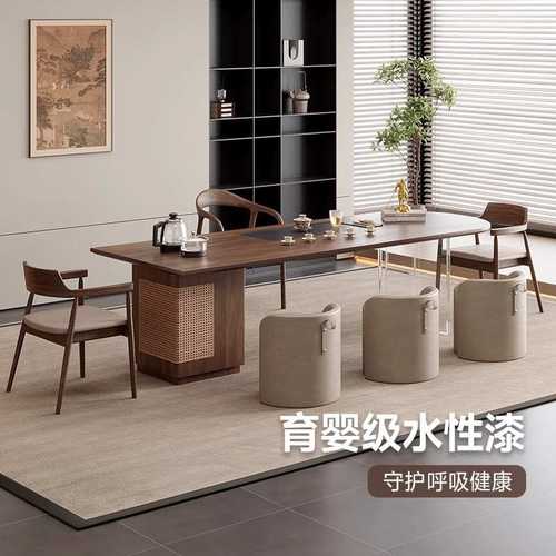 新中式北美黑胡桃实木茶桌椅组合宋代美学办公室高端一体泡茶台 - 图2