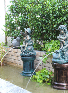 欧式别墅a家居仿铜可爱小男孩喷泉女孩撒尿童室内外人物装饰工艺