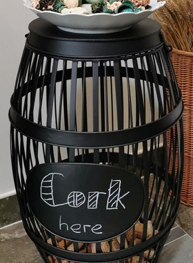 欧式创意金属铁h艺高脚红酒杯摆件酒桶摆饰红酒塞收藏架边几咖啡