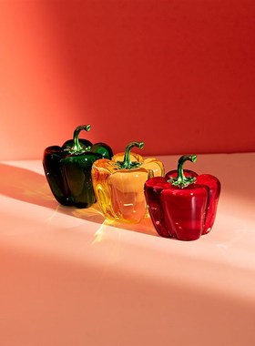 红黄绿色水晶青椒摆件辣椒家居客厅办公室新居桌面植物Z创意装饰