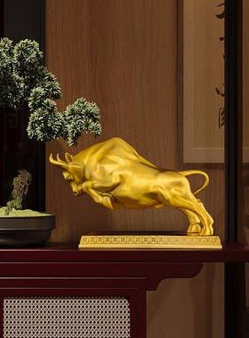 铜牛摆件黄铜牛气冲天牛招办公室开业客厅东北角财股市牛摆件大号