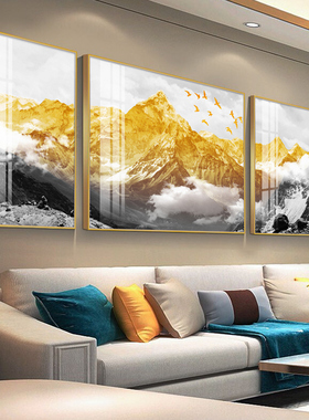 现代客厅装饰画金色雪山沙发背景墙挂画背靠山晶瓷画壁画