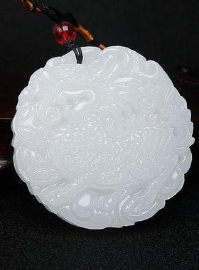 白玉麒麟吊坠天然玉石瑞兽玉坠男女汉服腰配玉佩压襟大气项链挂件