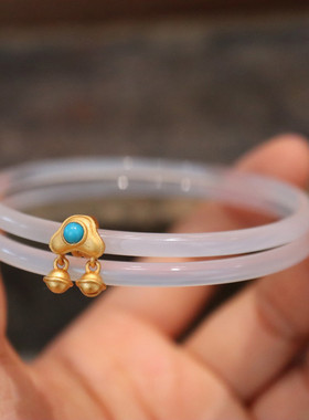 故宫叮当镯女一对玉髓手镯一步一响玛瑙镯子网红爆款冰种细荔枝冻