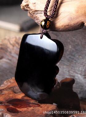 黑曜石大象吊坠男女款磨砂黑曜石雕刻吉祥如意大象挂件饰品项坠