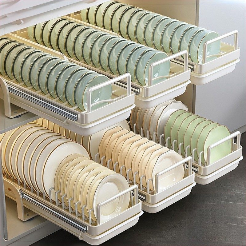 厨房抽拉碗碟收纳架橱柜碗盘抽屉式拉篮碗碟子盘子碗架沥水置物架,淘宝优惠券,粉丝福利购,淘宝优惠卷