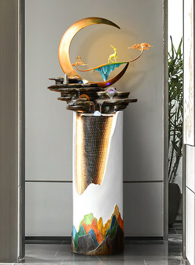 现代喷泉循环流水雾化加湿器水景酒店招财风水轮客厅玄关落地摆件