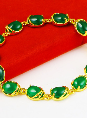 妈妈款镶嵌宝石绿色黄金手链