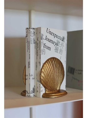 嘻物所 复古古铜色贝壳书挡摆件客厅书房桌面装饰品铸铁书立扇贝