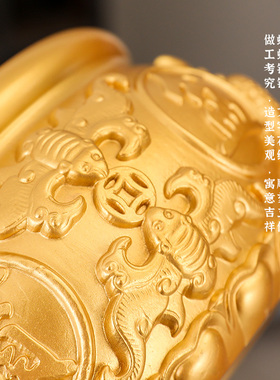 纯铜聚宝盆摆件招聚财黄铜米缸存钱罐店铺客厅家居工艺品前台礼品