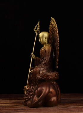 彩绘纯铜地藏王菩佛像九华山地藏菩萨像供奉家用娑婆三圣铜像摆件