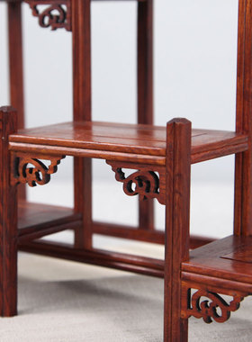 博古架摆件多宝阁底座紫砂茶壶架茶具架红酸枝木雕工艺品摆件实木