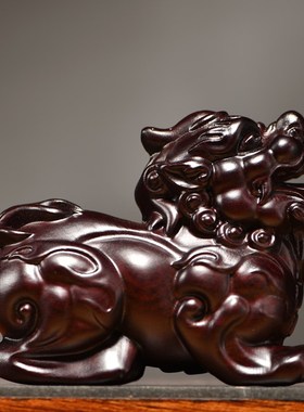 黑檀木雕貔貅摆件新中式实木一对家居客厅电视柜装饰创意工艺礼品