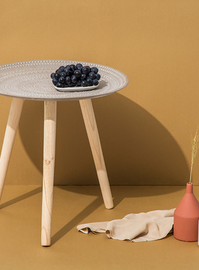 轻奢北欧式圆形小茶几床头柜边几卧室沙发原木简约飘窗榻榻米民宿