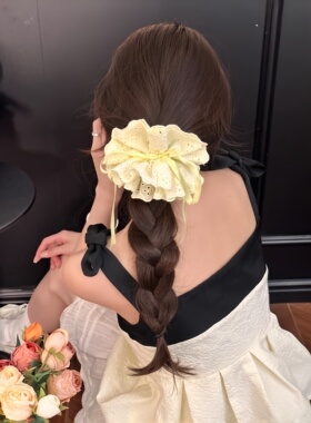 蓝色绑带抽绳发圈四层蕾丝大肠发绳韩系丸子头绑带可调节发饰装饰