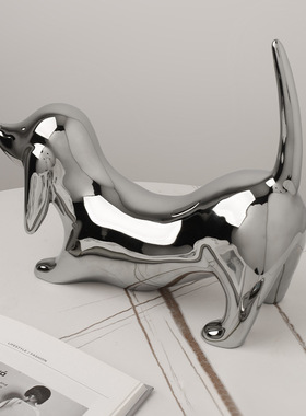 轻奢创意杜宾犬摆件陶瓷电镀家居艺术摆件桌面玄S关电视柜软装饰