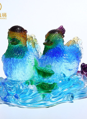 琉璃摆件鸳鸯一对客m厅卧室装饰品送新人结婚纪念日礼物水晶工艺