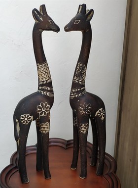 设计师创意木质仿旧古铜色w家装摆设品雕刻动物工艺品装饰品-鹿