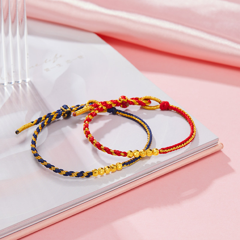 Dallmeyer菱形珠黄金手绳转运珠5D硬金足金999小金珠送女友礼物