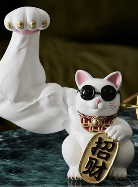 开业摆件大力招财猫麒麟臂劫财猫肌肉巨臂礼物大号礼品高档