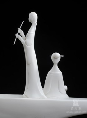 德化白瓷古典仕女船人物雕塑 春江花月夜 家居办公工艺品摆件礼品