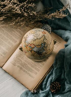 欧式复古做旧万向英文地球仪居家书房摆件橱窗T陈列布景摄影道具