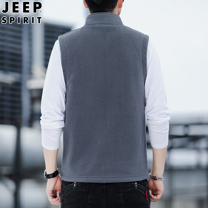 JEEP吉普摇粒绒马甲男秋冬新款加绒保暖男士立领马夹背心坎肩外套
