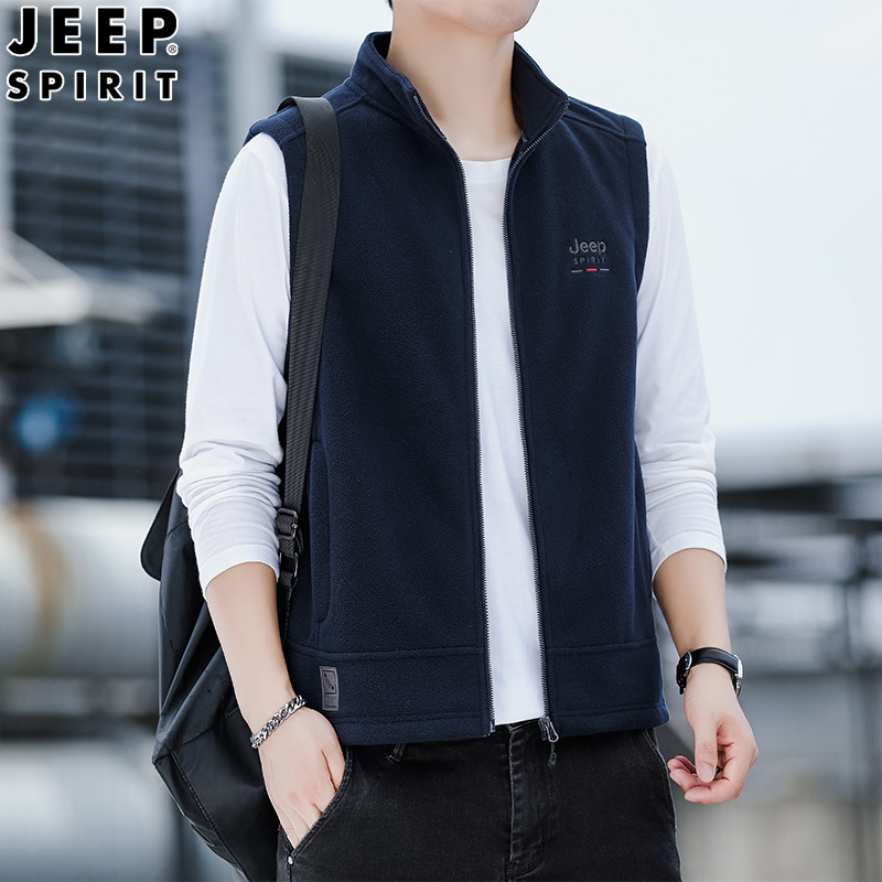 JEEP吉普摇粒绒马甲男秋冬新款加绒保暖男士立领马夹背心坎肩外套