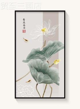 网红饰定防水挂画新中制式荷花装画卫生间画洗手间门画口浴壁室厕