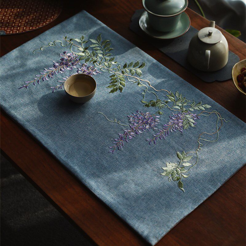 引之刺绣紫藤茶垫棉麻茶席布艺礼品复古茶M布中式茶席干泡茶道文,淘宝优惠券,粉丝福利购,淘宝优惠卷