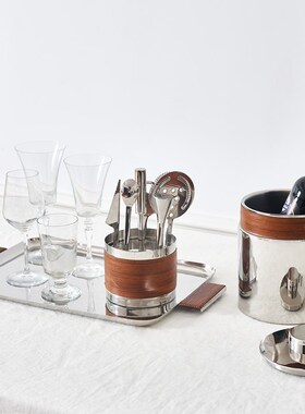 不锈钢银色轻奢风样板间厨房酒柜托盘冰桶储物罐R酒吧酒具套装摆