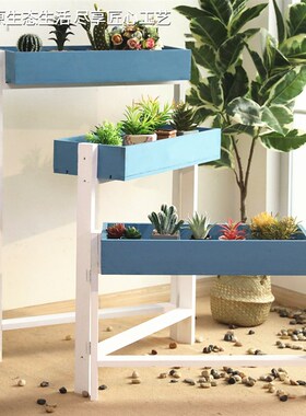 田园复古花架子客厅室内多层x实木阳台落地式阶梯多肉植物木质花