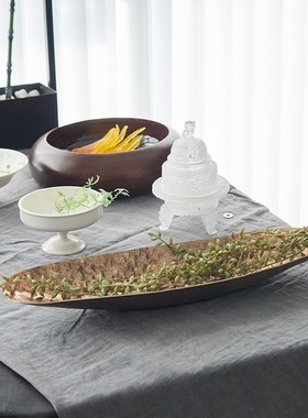 速发客饰推荐新中式树皮金属托盘家居软装氛围感玄关装厅酒柜装饰