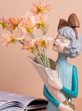 蝴蝶结手捧花女孩摆件北欧轻奢风客厅电视柜摆设乔迁新居结婚礼物