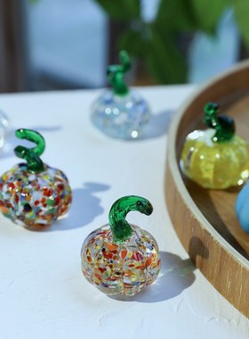 创意南瓜造型桌面玻璃摆饰客厅书桌家居田园彩色南瓜球形玻璃摆件